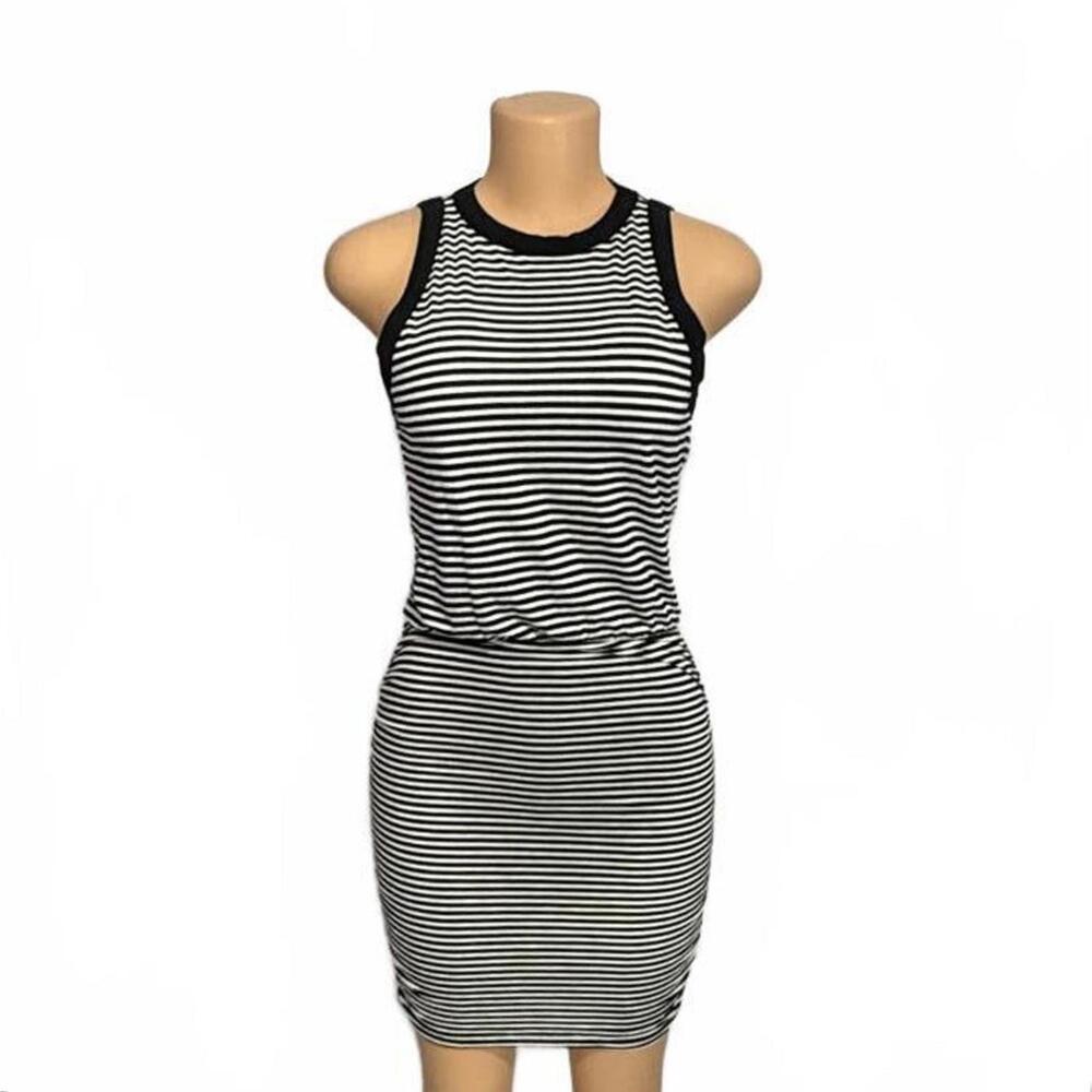 Philanthropy Black & White‎ Striped Sleeveless Casual Dress